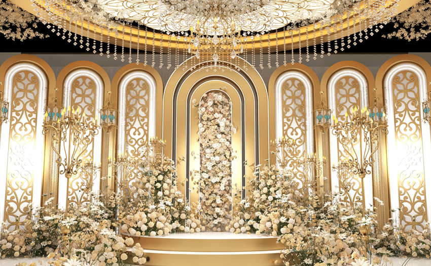 杂多香槟色调婚礼堂效果展示